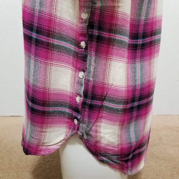 Lucky Brand top Medium plaid check flannel button up patch pocket long sleeve - Picture 11 of 15